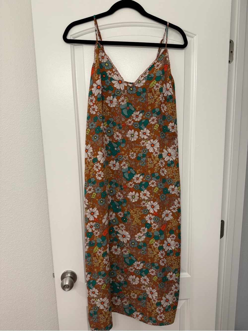 Floral Slip Dress in Brown and Teal